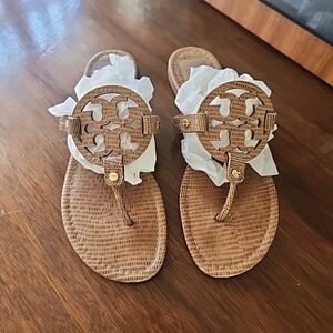 Tory Burch Miller Reptile Print Tan Sandals Size 10.5